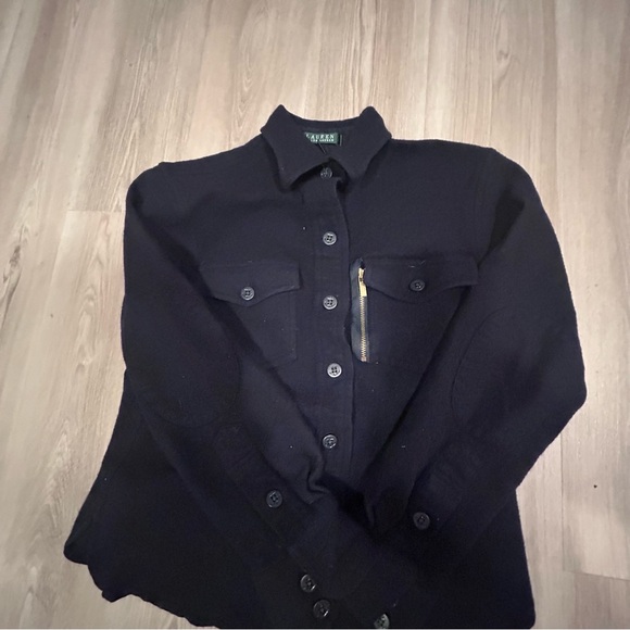 Ralph Lauren Wool 100% Navy Button Down 2 Elbow Patches Boys LG - Picture 3 of 10